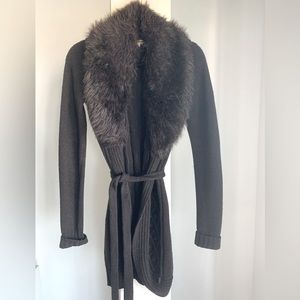 Barbour wool cardigan with detachable faux fur collar